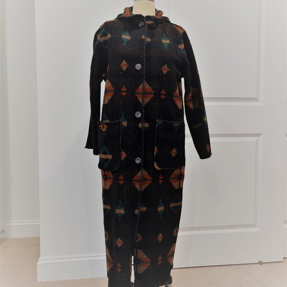 Woolrich Reversible Hooded Wool Blanket Coat Southwest Pattern Coat Women M - Picture 4 of 7